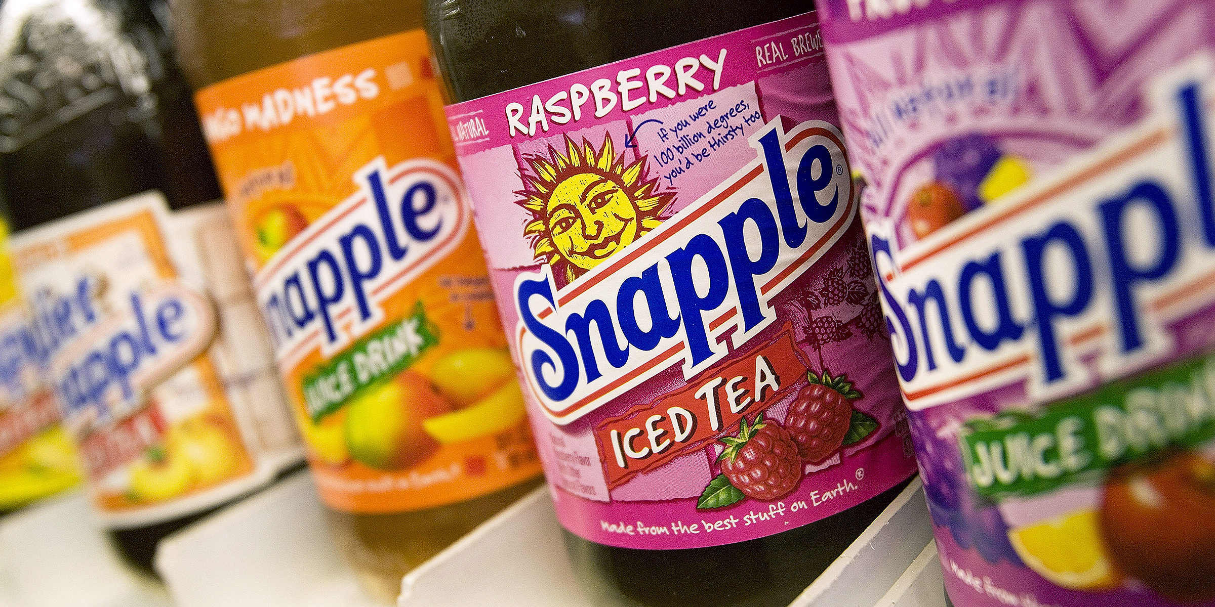 Assorted flavors of Snapple juice drinks | Source: Getty Images