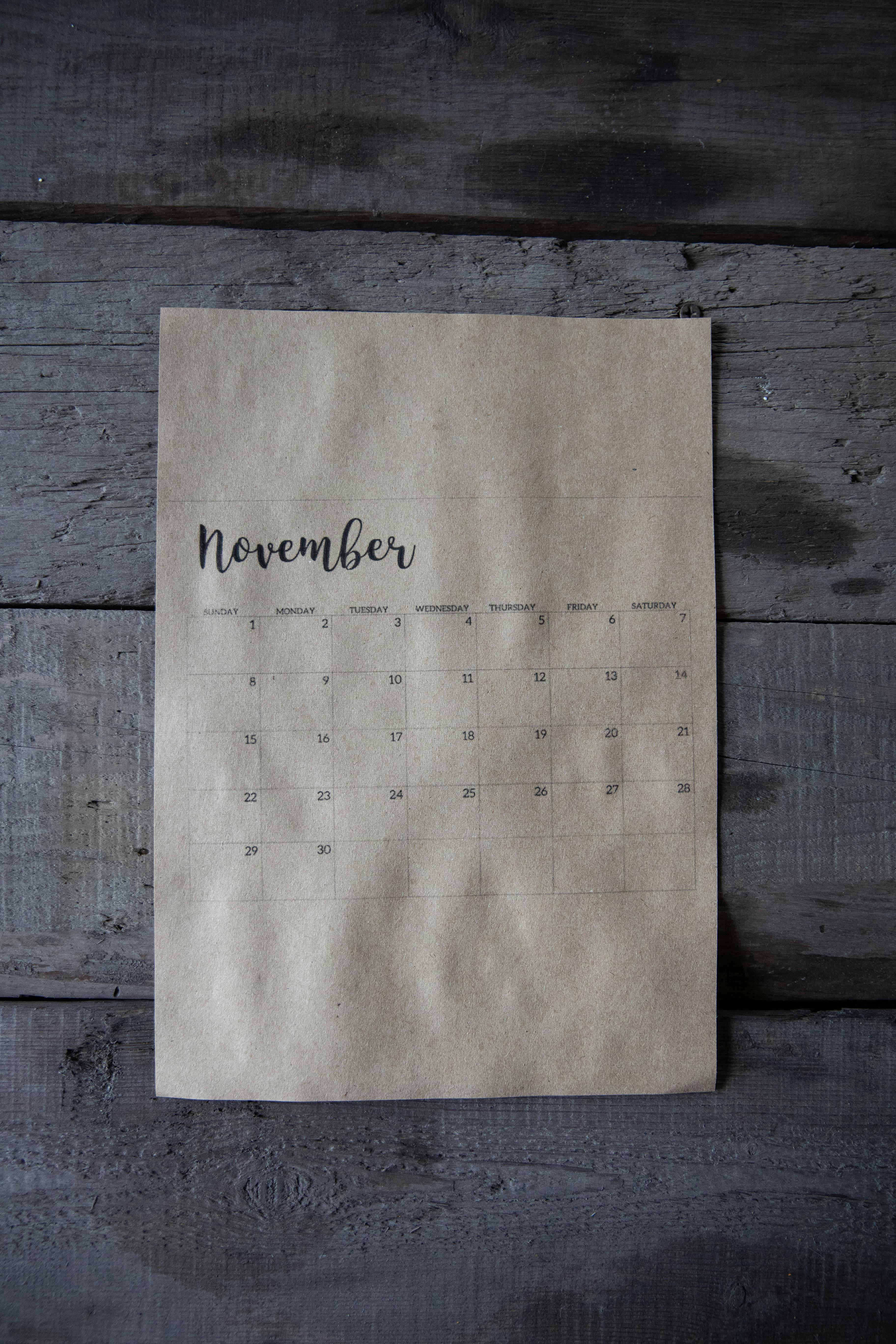 A calendar for the month of November | Source: Pexels