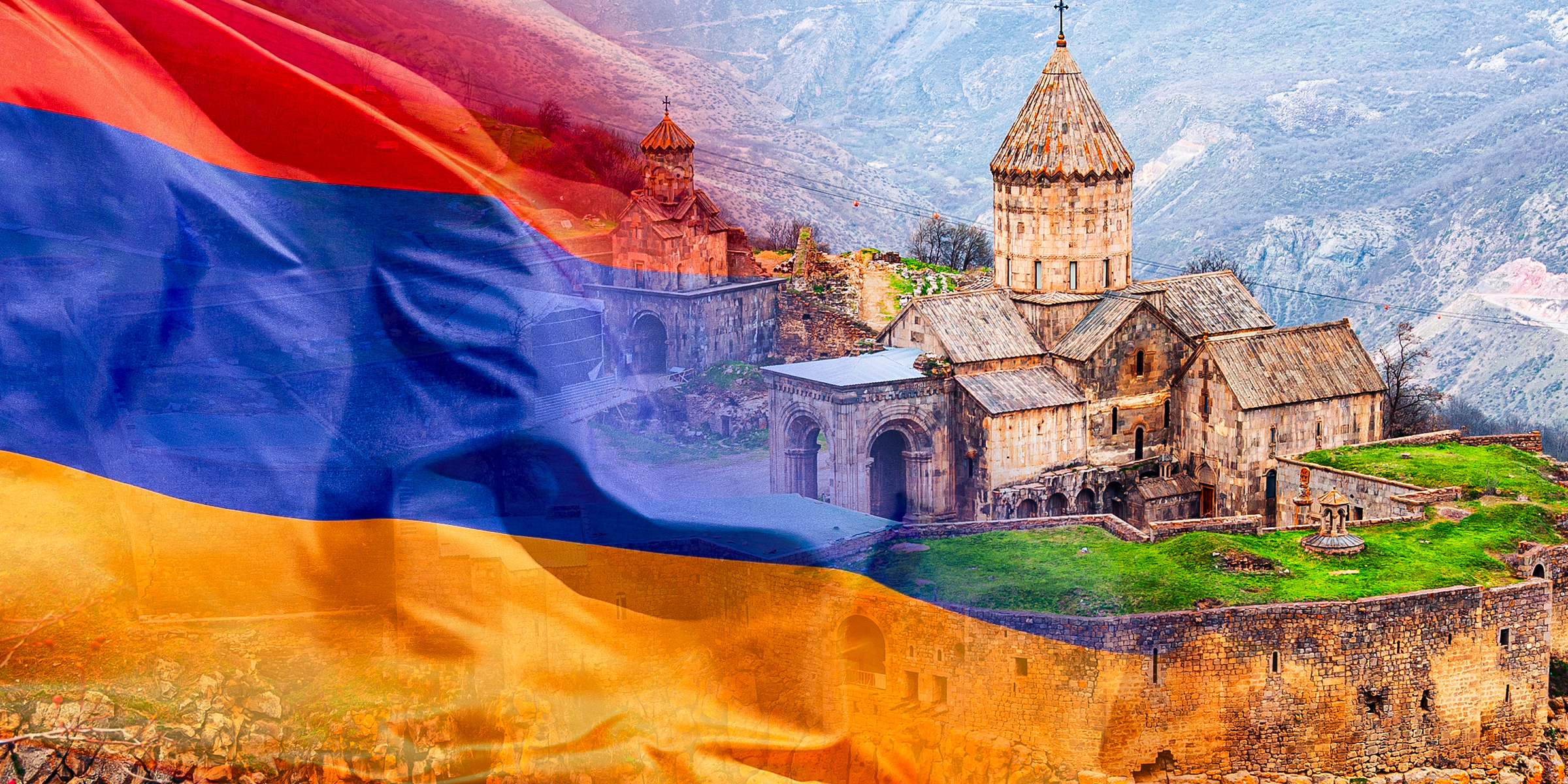 Amenian flag and an ancient building in Armenia | Source: Shutterstock