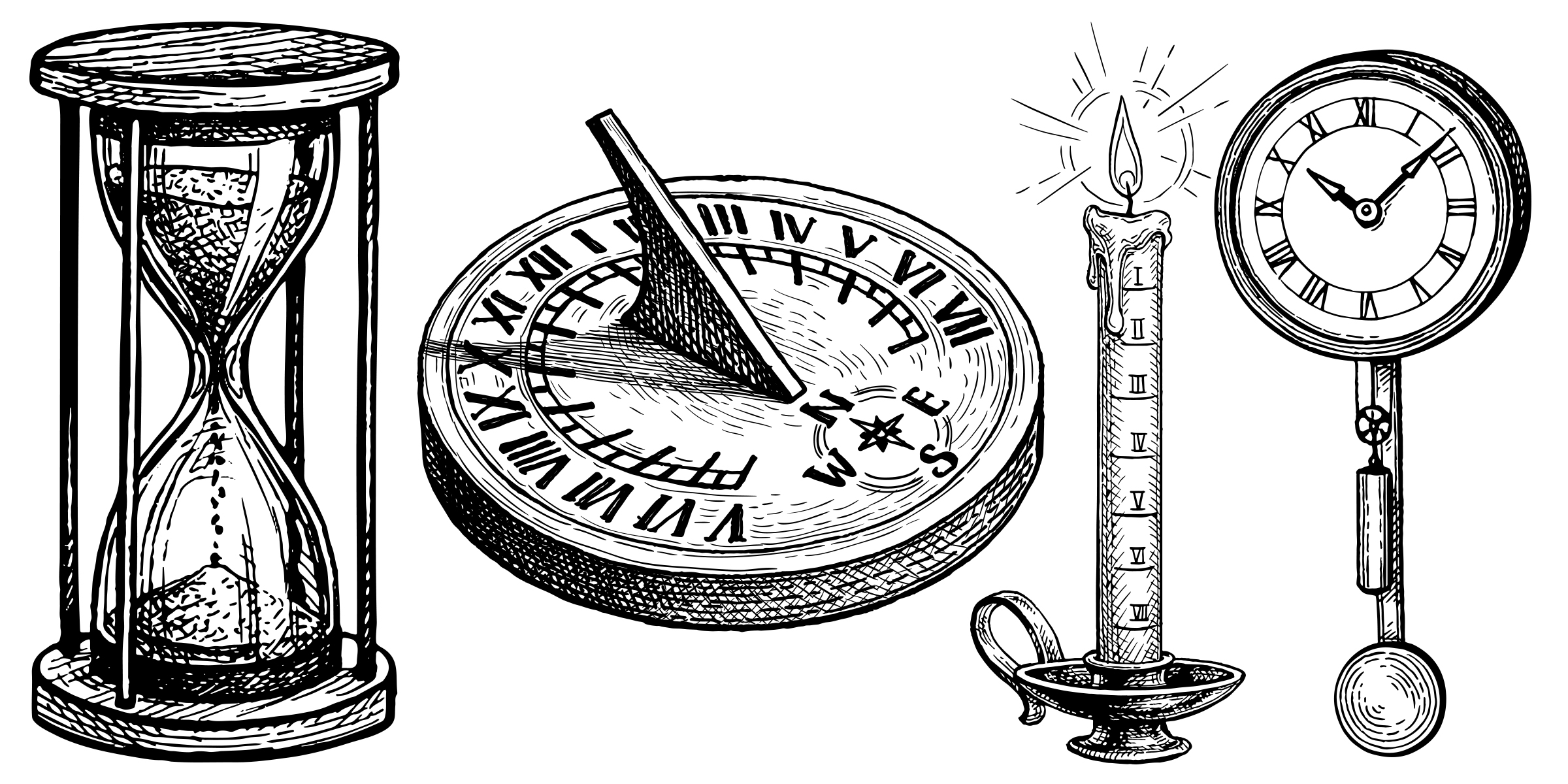 Black and white illustrations of vintage clocks | Source: Shutterstock
